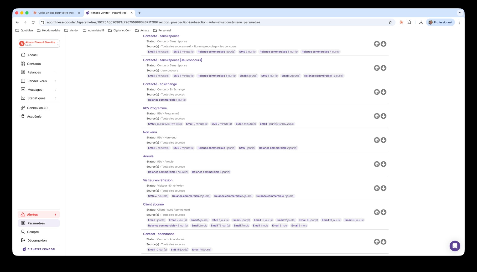 Paramétrage des automatisations Email et SMS dans Fitness Vendor