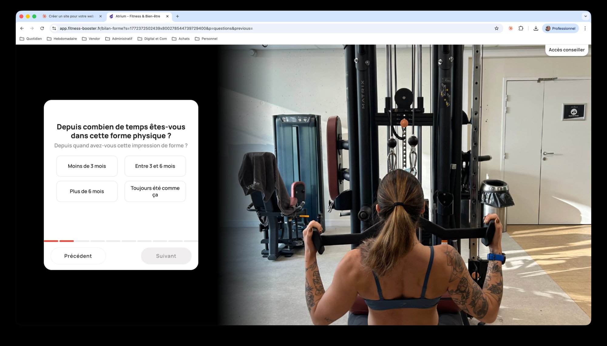 Questionnaire de vente digitalisé Fitness Vendor — formulaire interactif lors du RDV au club
